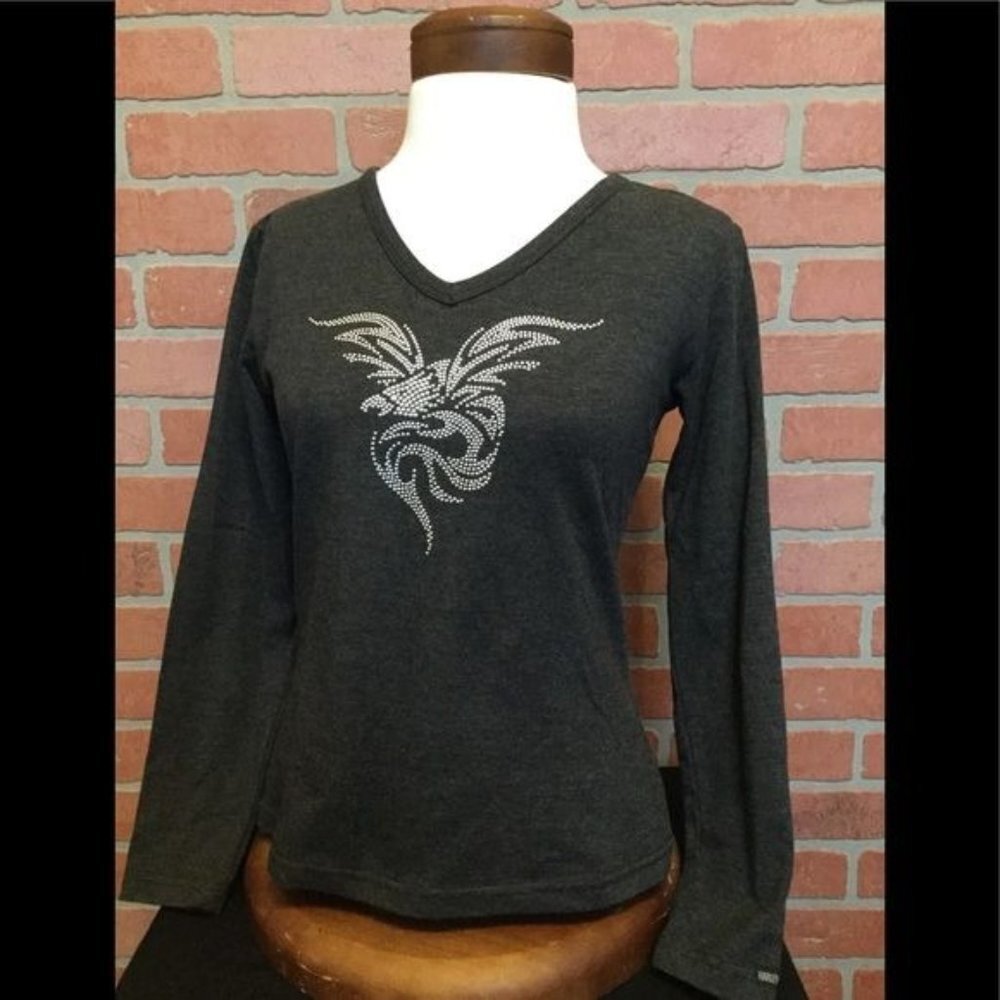Harley Davidson Womens Jeweled Beaded Eagle Graphic T Shirt Size S Black